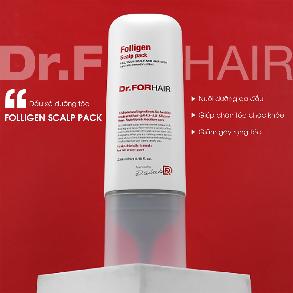 Combo 2 chai dầu xả/ kem xả dưỡng tóc, hỗ trợ mọc tóc, dưỡng ẩm Dr.FORHAIR Folligen Scalp Pack 250ml