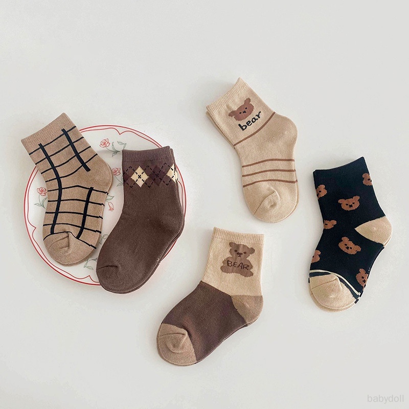 Set 5 Đôi Tất Cotton Mềm Mại Hoạ Tiết Hoạt Hình Đáng Yêu Cho Bé