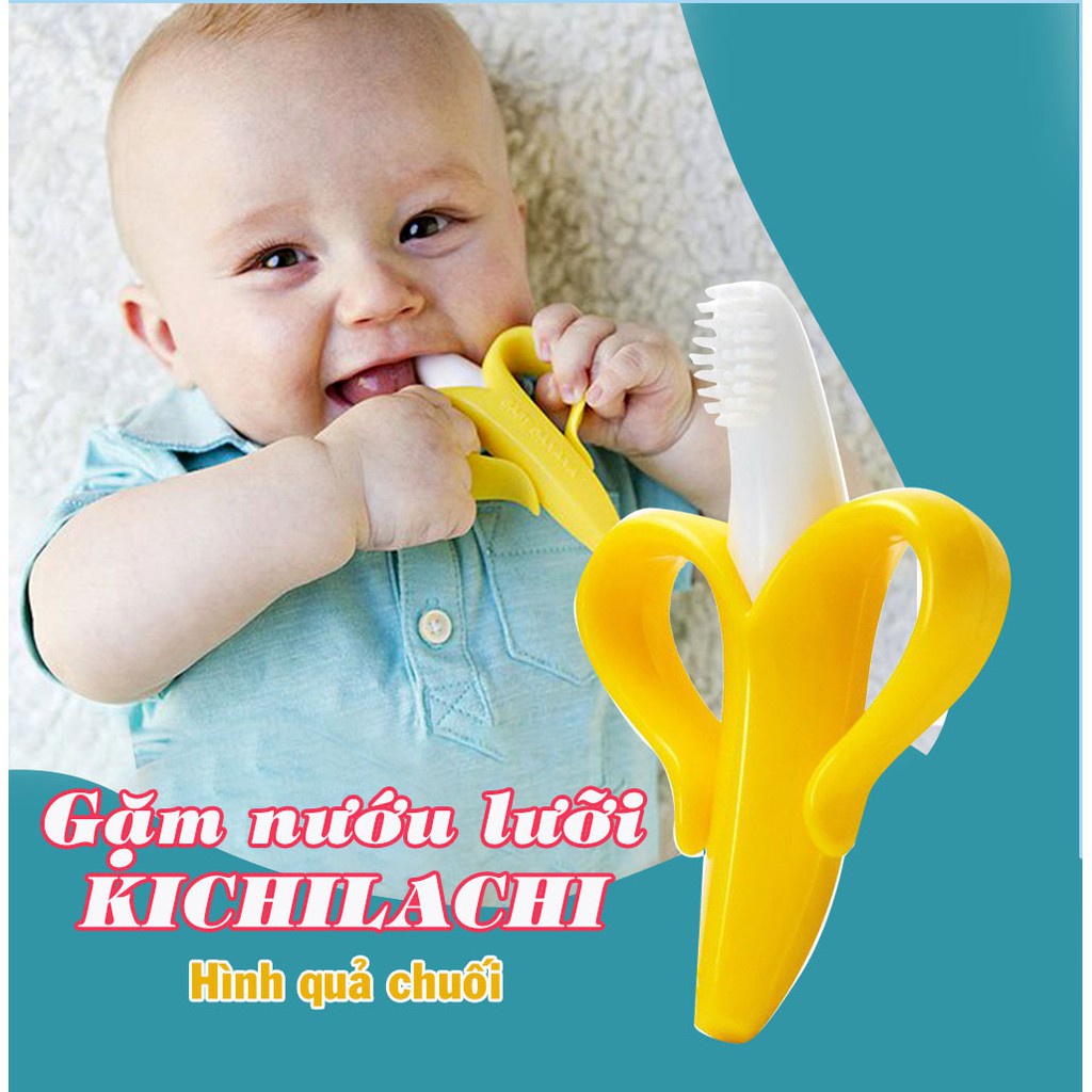 Gặm nướu silicon Kichilachi hình hươu và chuối đáng yêu, mềm mại, an toàn cho bé dùng trong thời kỳ mọc răng