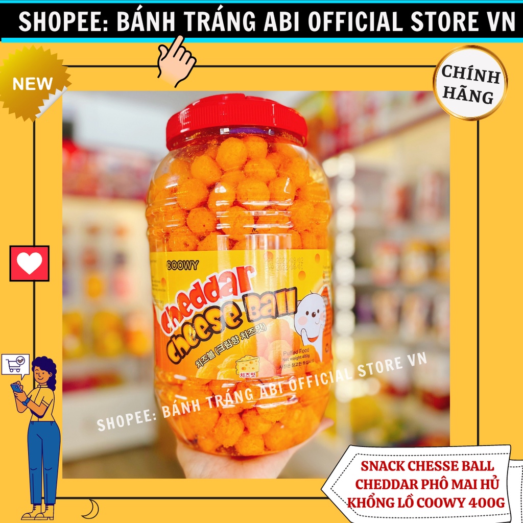 Snack Bánh Phô Mai cheedar Cheese Ball hiệu coowy tràn ngập phô mai hủ 400g