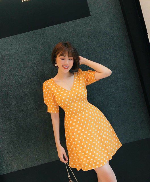 Yellow Polka Dot Dress - Đầm Chấm Bi Vàng