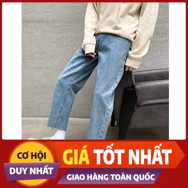 Quần Jean Baggy Nam Ống Rộng Rách Gấu Màu Xanh Đậm Unisex Vải Không Phai Màu-B03 🎖️