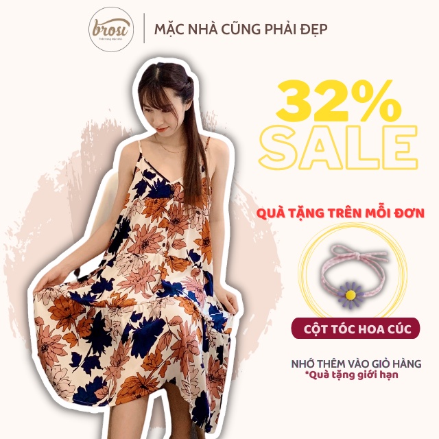 Đầm Ngủ Váy Mặc Nhà 2 Dây Brosi Homewear Chất Tôn Lụa Thời Trang V003