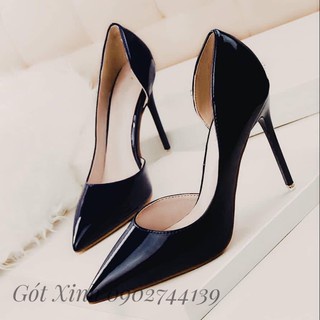 Giày cao gót nhọn bít mũi khoét eo cao 9p