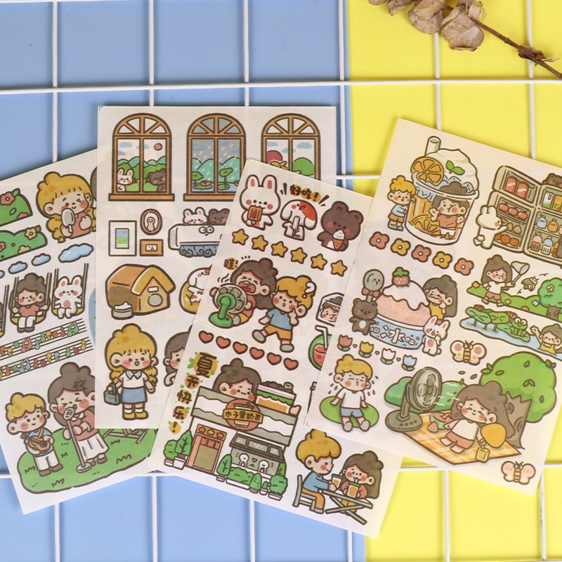 Set sticker 4 tấm hình bé gái phong cách Nhật bản dễ thương-ST022