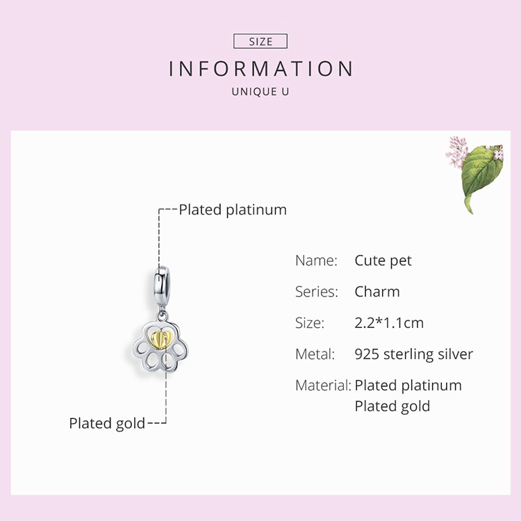 BAMOER Mặt Dây Chuyền Bạc 925 DIY Hình Dấu Chân Chó SCC1251