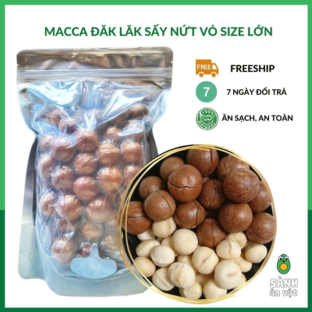 Hạt Macca Sấy Nứt Vỏ Tây Nguyên (Mắc Ca Daklak) - Hạt to đồng đều - Tặng kèm đồ tách vỏ