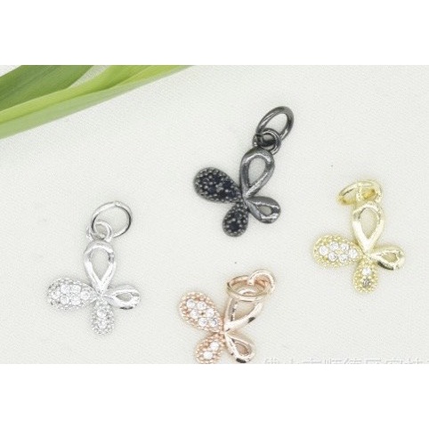 Hồ Điệp Nơ treo nhỏ đính đá - Charm Phụ kiện trang sức xâu vòng tay phong thuỷ nam nữ, chuỗi hạt kim loại đồng zircon