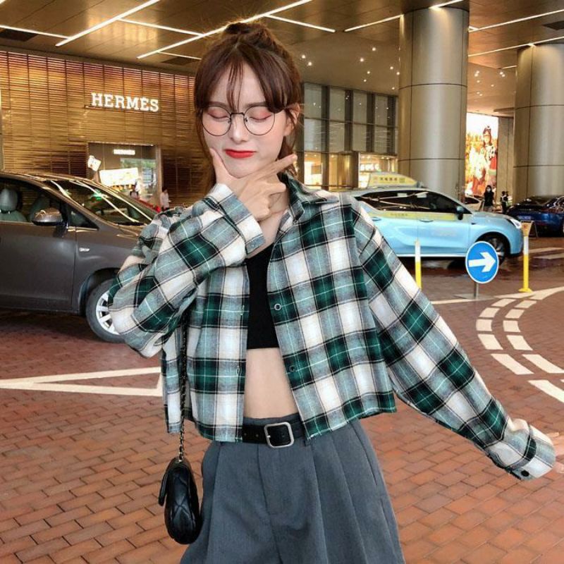 Áo Khoác Sơ Mi Sọc Caro Ulzzang Cá Tính