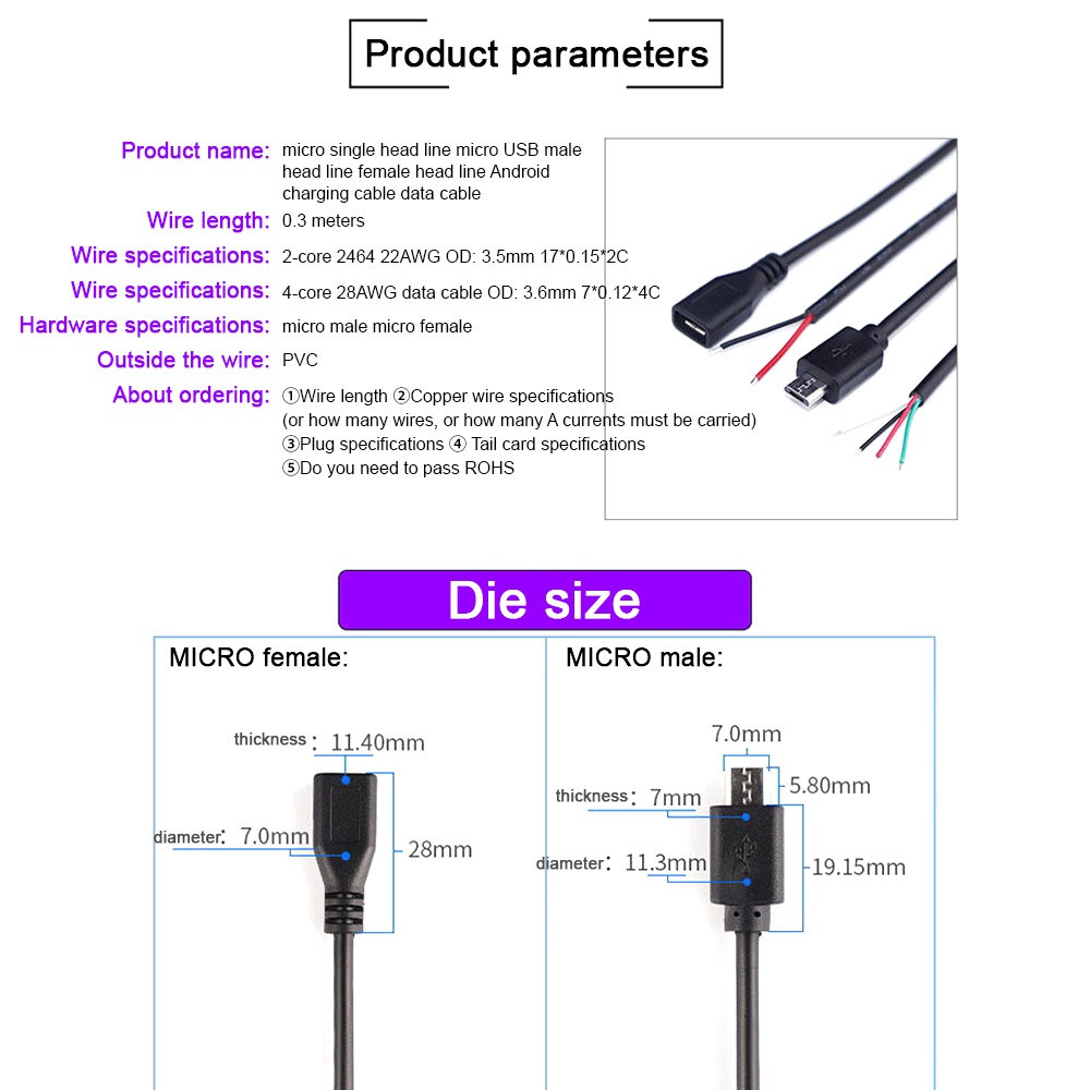 Dây cáp sạc VIRWIR truyền dữ liệu micro Usb đầu cắm 4 lõi chuyên dụng thích hợp cho Android