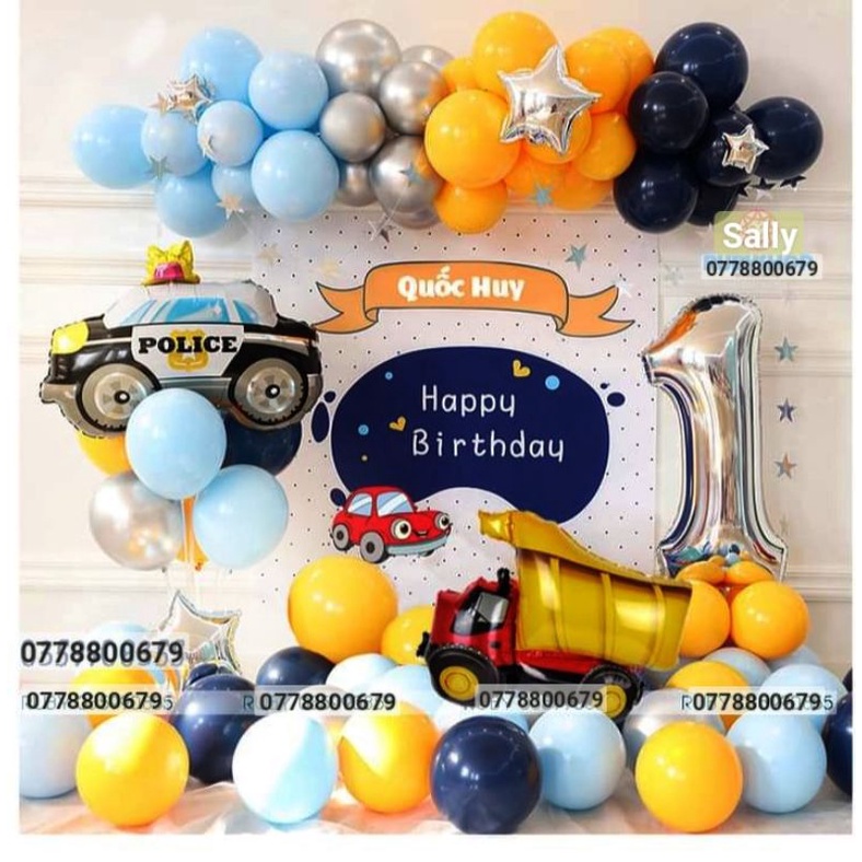 Set bóng trang trí sinh nhật chủ đề xe cho bé.