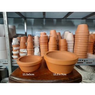 Chậu đất nung tẹt Nâu, trắng và chậu đất nung ly lớn 15x15