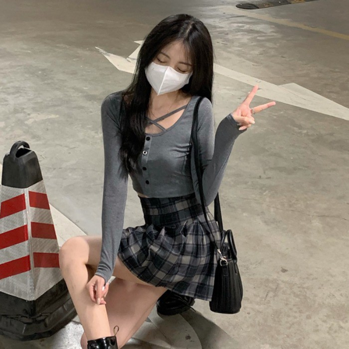 Set Áo Croptop Đan Dây + Chân Váy Tennis Dạ - Ulzzang - Titto Closet | BigBuy360 - bigbuy360.vn