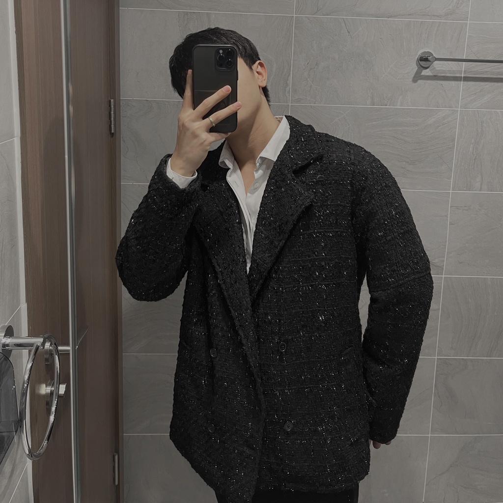 Áo khoác dạ ROWAY chất liệu dạ tweed nhập khẩu cao cấp | Blazer đen