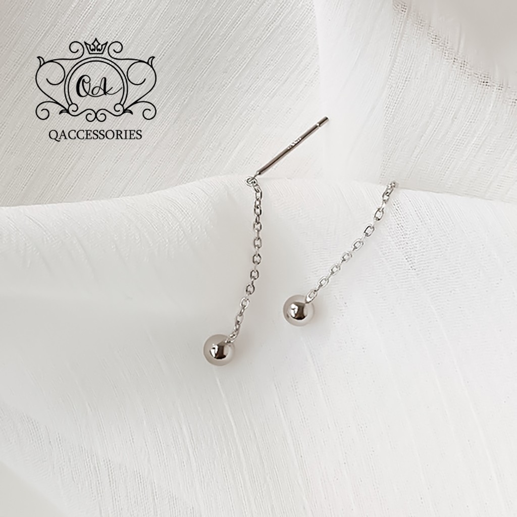 Khuyên tai bạc dài bi bạc dây xích bông tai sợi mảnh S925 CHAIN Silver Earrings SO00 - KÈM ẢNH THẬT