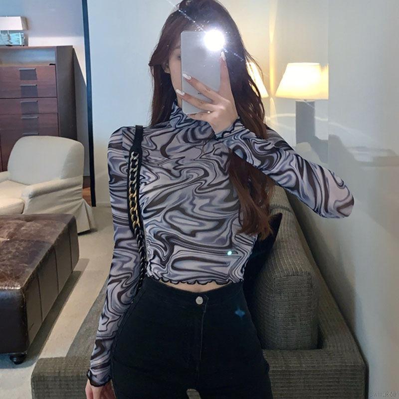 Áo Thun Nữ Tay Dài Ôm Sát In Chữ Thời Trang Phong Cách Hàn Quốc