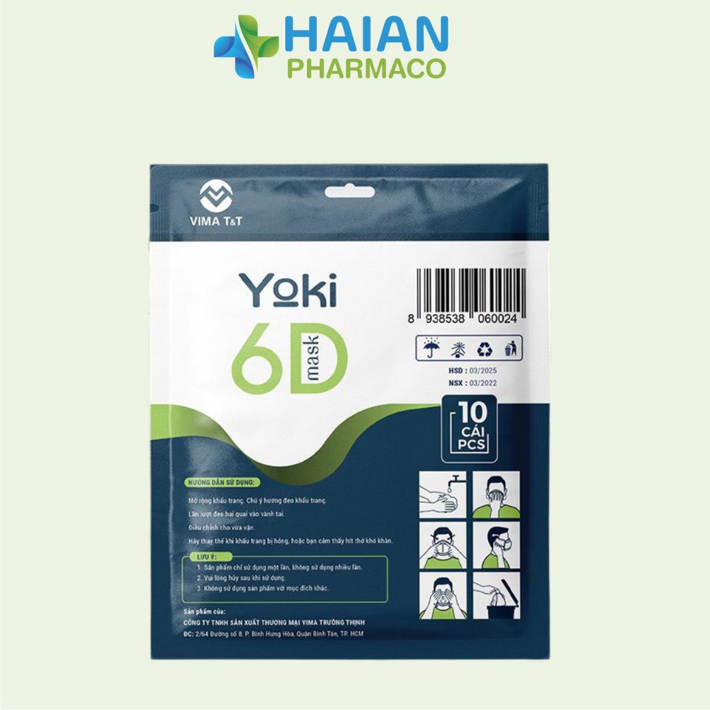 Khẩu trang 6D Mask YOKI 5 lớp kháng khuẩn Túi 10 cái