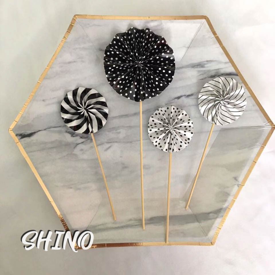 Topper/ que cắm quạt giấy đủ màu trang trí bánh kem (Set 4 cái)