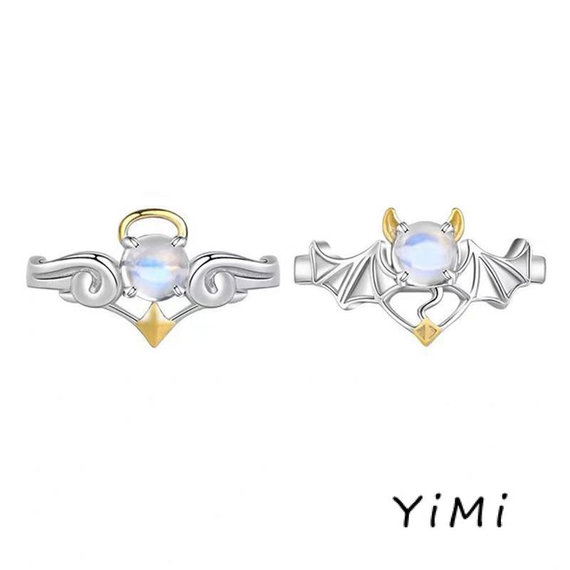 Nhẫn Mạ Bạc 925 Mặt Hình Thiên Thần Đính Đá Mặt Trăng Thời Trang Cho Nữ