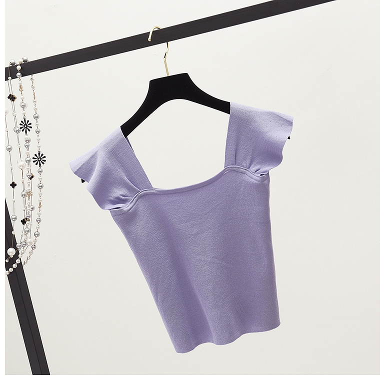 Áo croptop dệt kim màu trơn phối nút thời trang cho nữ