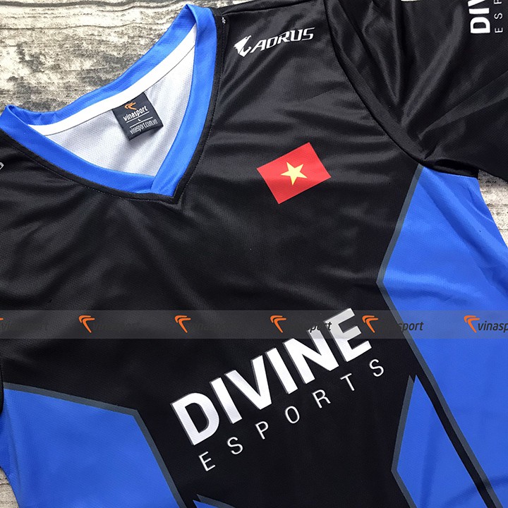 Áo game thi đấu Esports thun ngắn tay nam - Mẫu DIVINE 2020 màu xanh đen, dáng suông NEW new