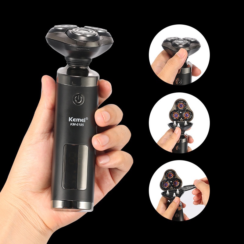 Dao Cạo Râu Kemei 3 Lưỡi Có Thể Sạc Lại Màn Hình LCD Chống Thấm Nước Cho Nam