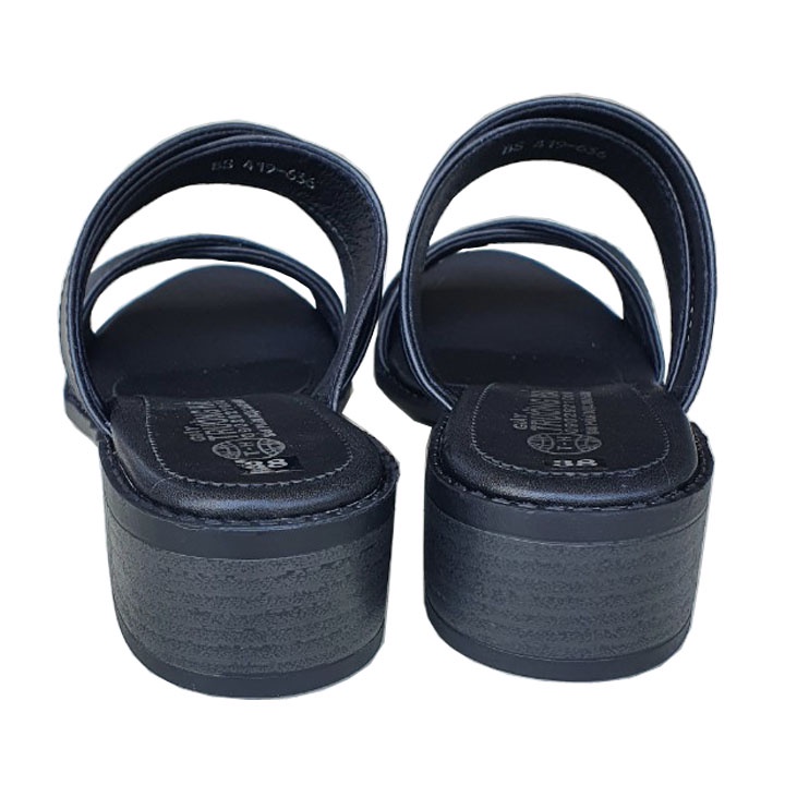 Dép nữ gót vuông 4cm Trường Hải Màu đen da mềm mại DCG01
