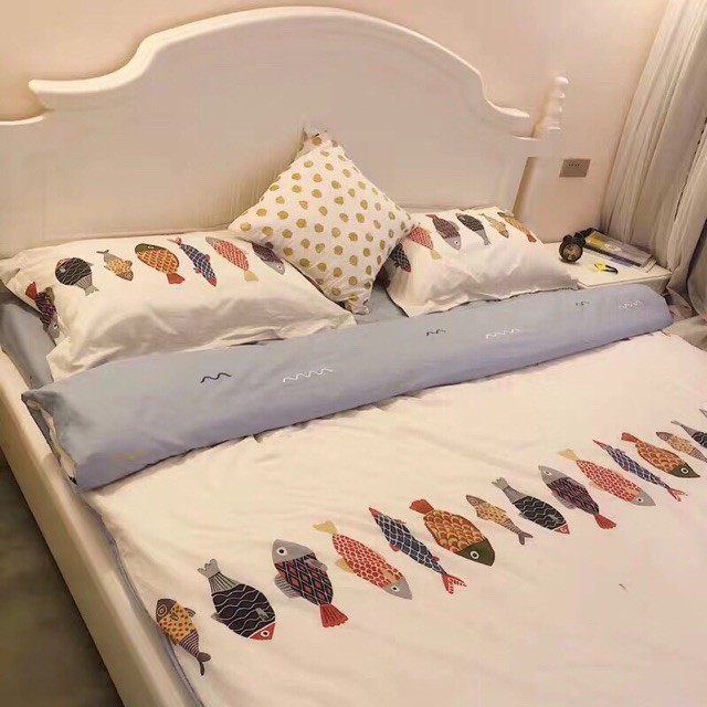 Bộ chăn ga gối boss decor họa tiết cá xanh