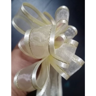 Ruy băng voan tơ viền lụa màu kem đủ size ( 1 mét)