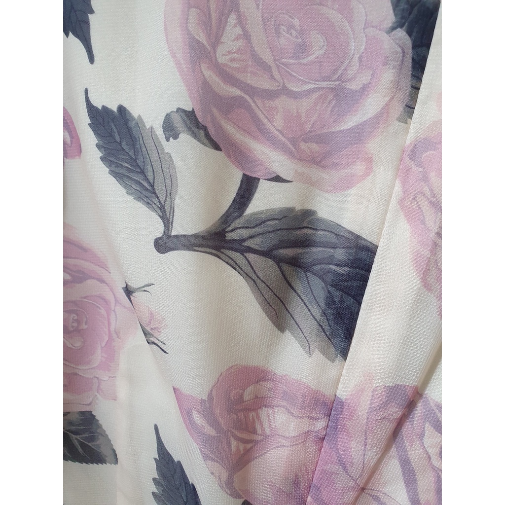 Váy Wrap chân bèo voan tơ hoa hồng màu be vàng Size S