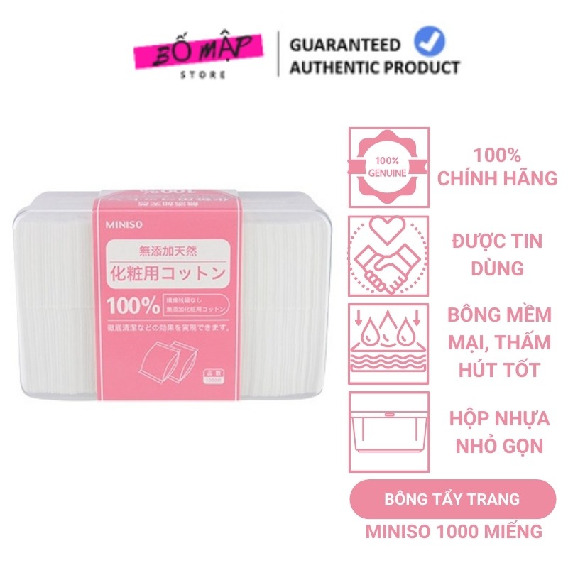 [SALE] [CAM KẾT 100% CHÍNH HÃNG] Bông tẩy trang MINISO Nhật Bản 1000 miếng, bông mỏng mịn thích hợp làm mặt nạ