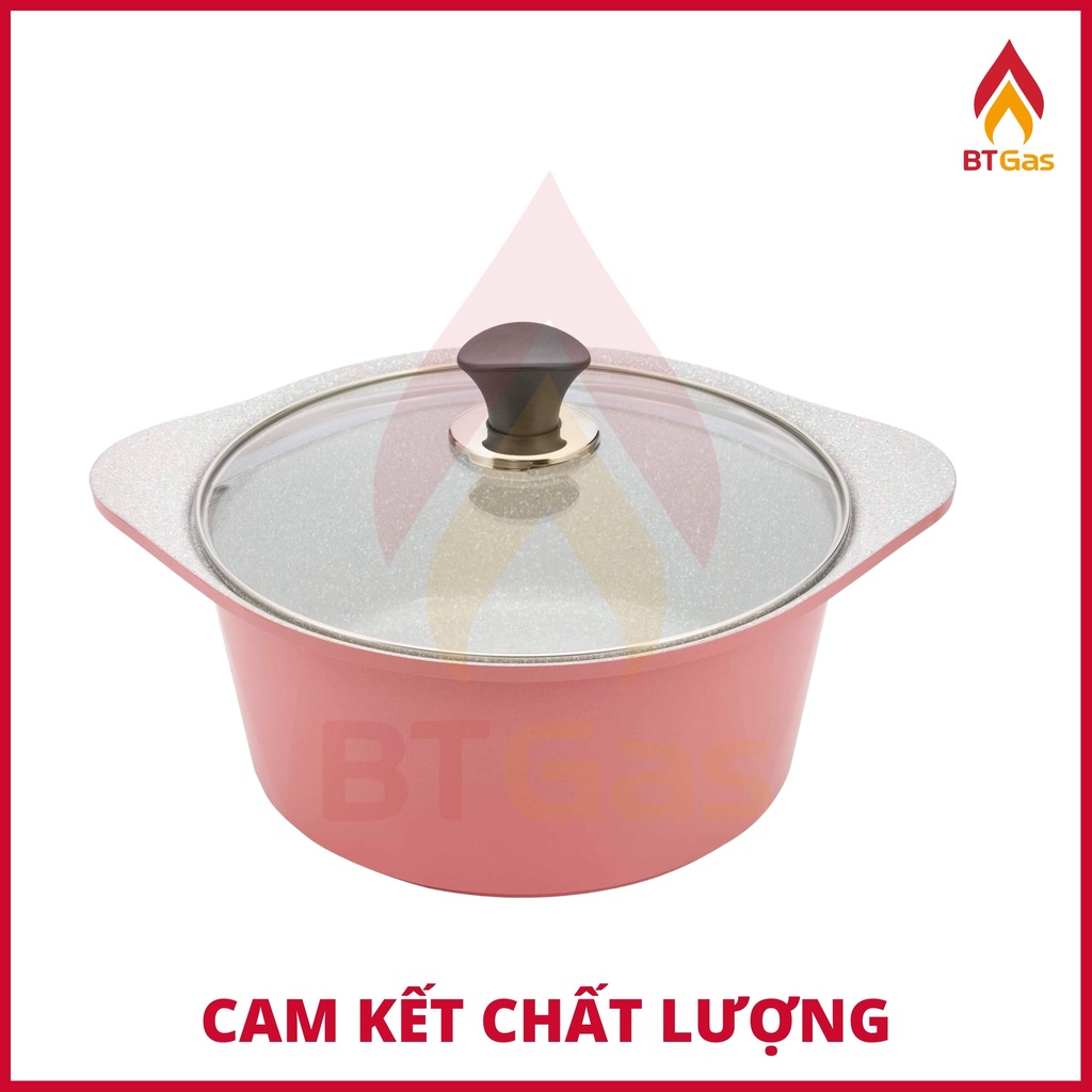 Nồi bếp từ đúc Ceramic chống dính vân đá hồng pastel Green Cook GCS02