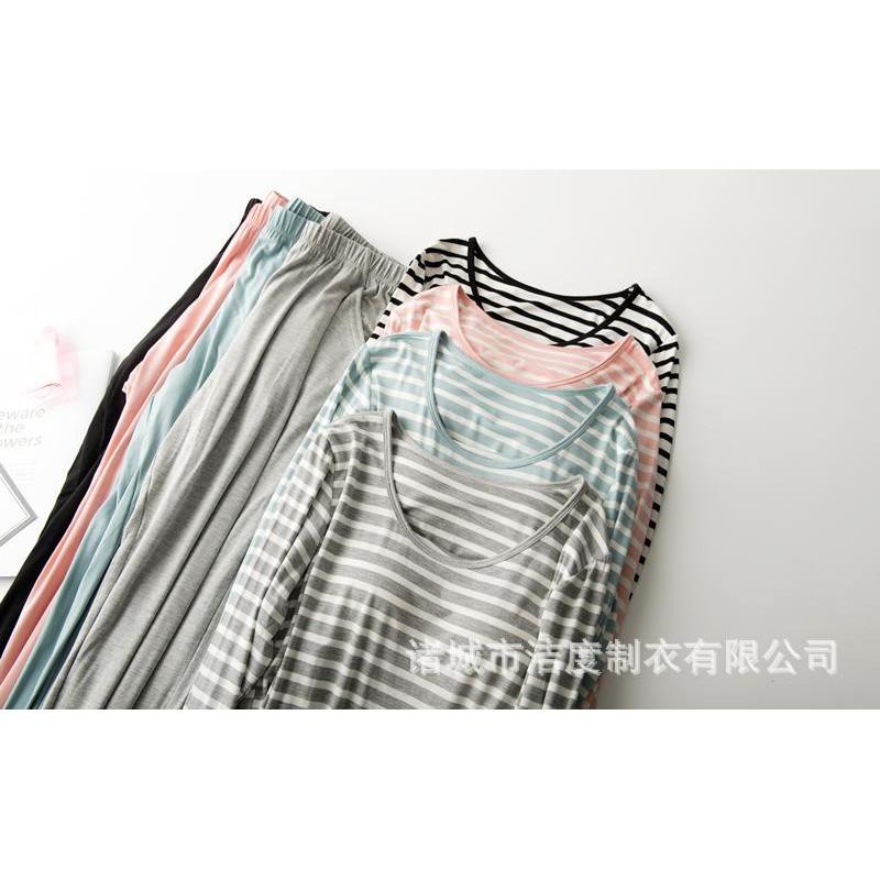 -ĐỒ BỘ DÀI TAY THU ĐÔNG CAO CẤP ÁO KẺ KÈM BRA