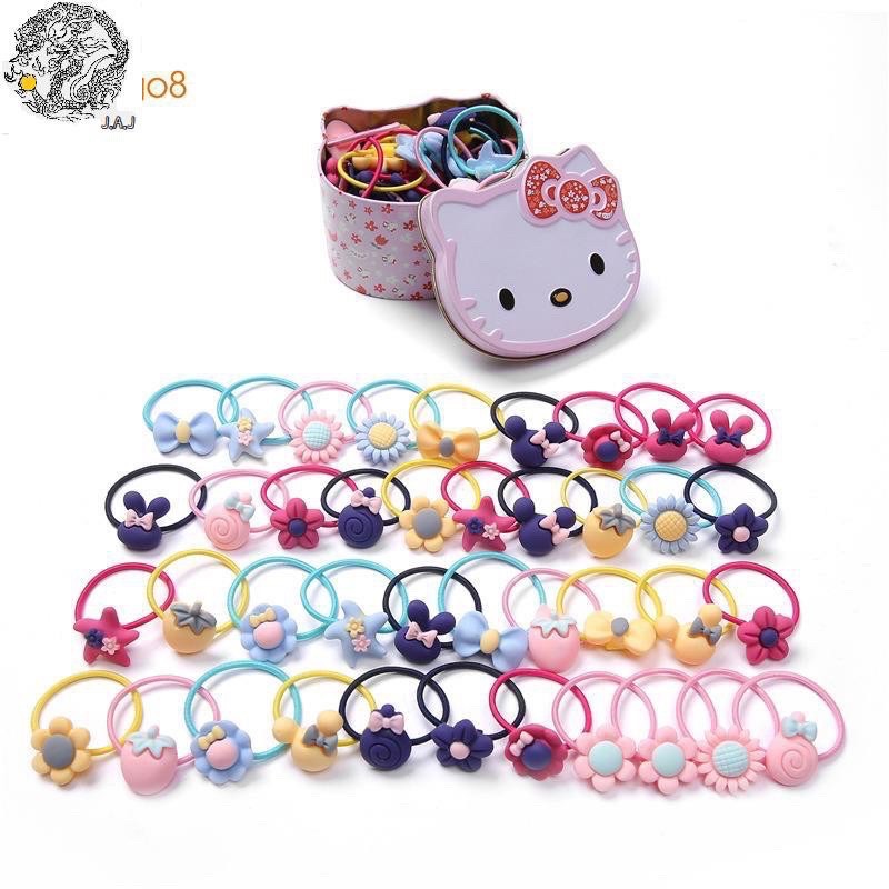Hộp 40 Cột Tóc Korea Hộp kim loại Hình HELO KITTY Cho Bé
