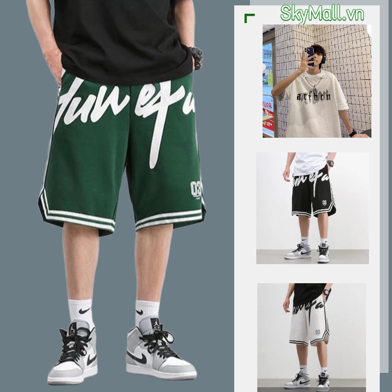 Quần Short Thể Thao BigSize In Chữ Phong Cách Hàn Quốc Cho quần đùi Nam quần short cạp cao quần short ống rộng nam