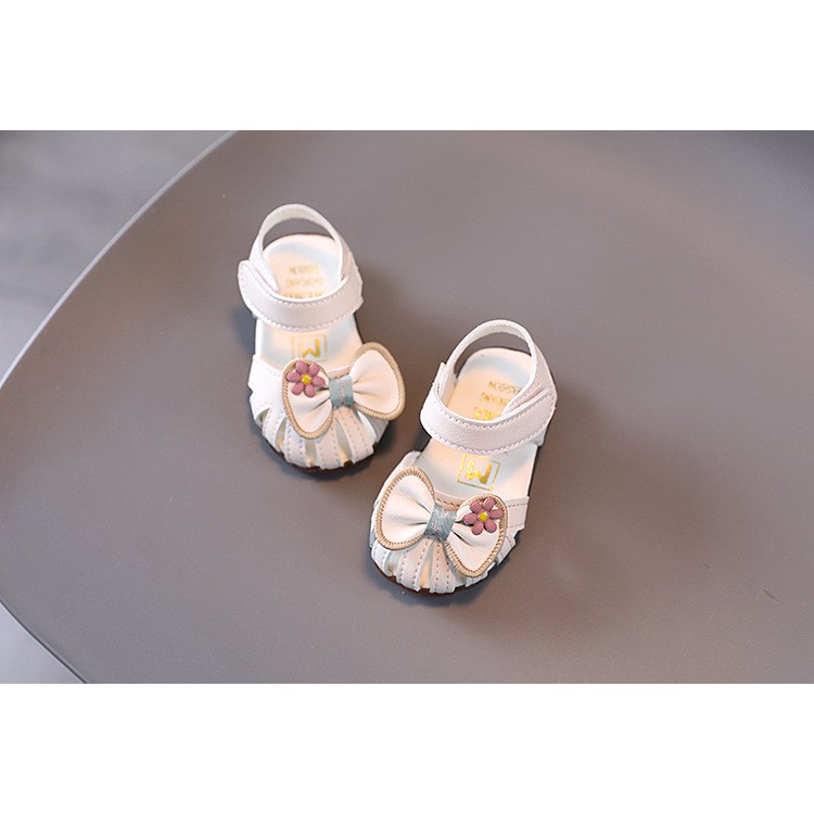 sandal bé gái size 15-25 nơ da mềm xinh xắn