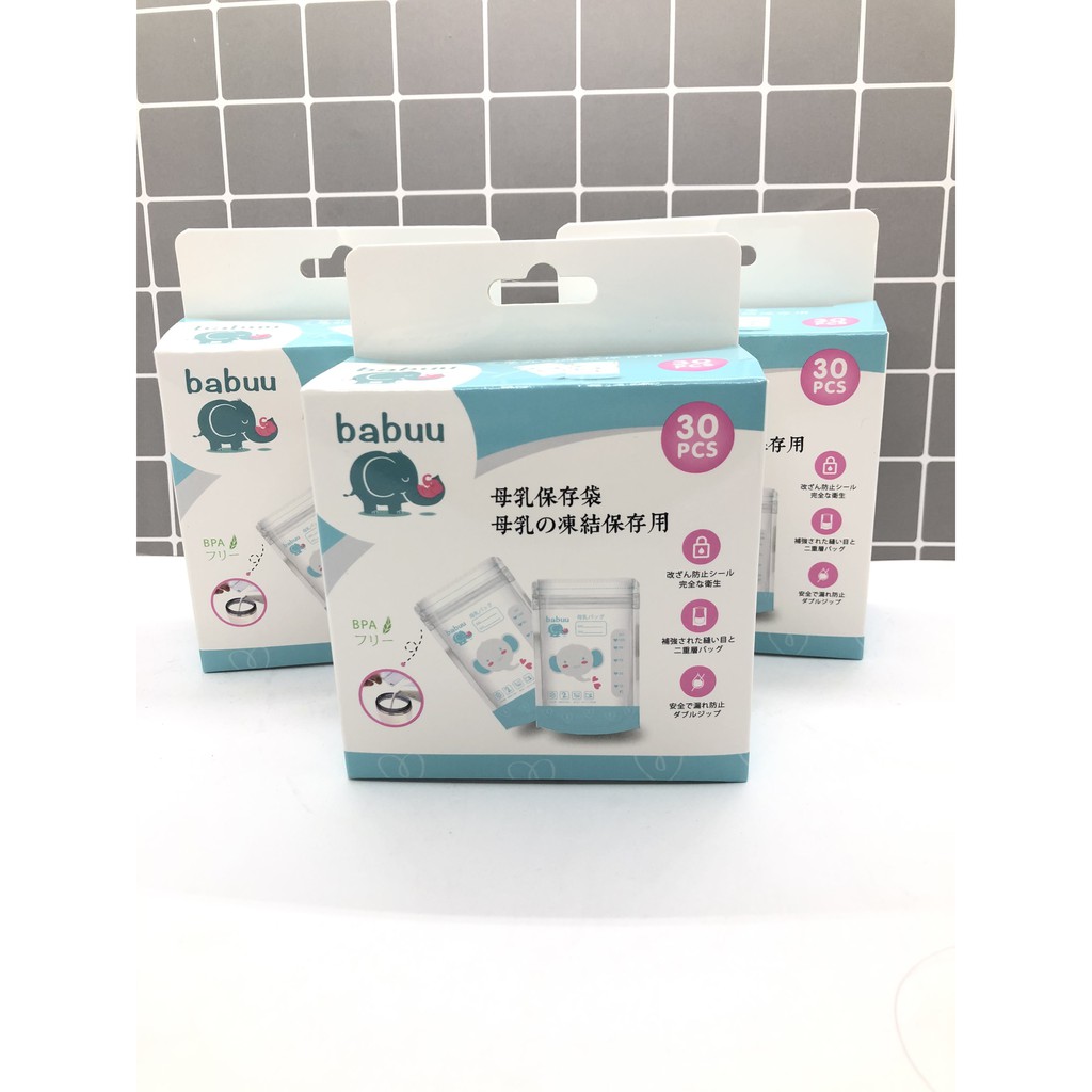 Hộp 30 túi trữ sữa Babu 100ml màu xanh/hồng (mẫu thẳng)