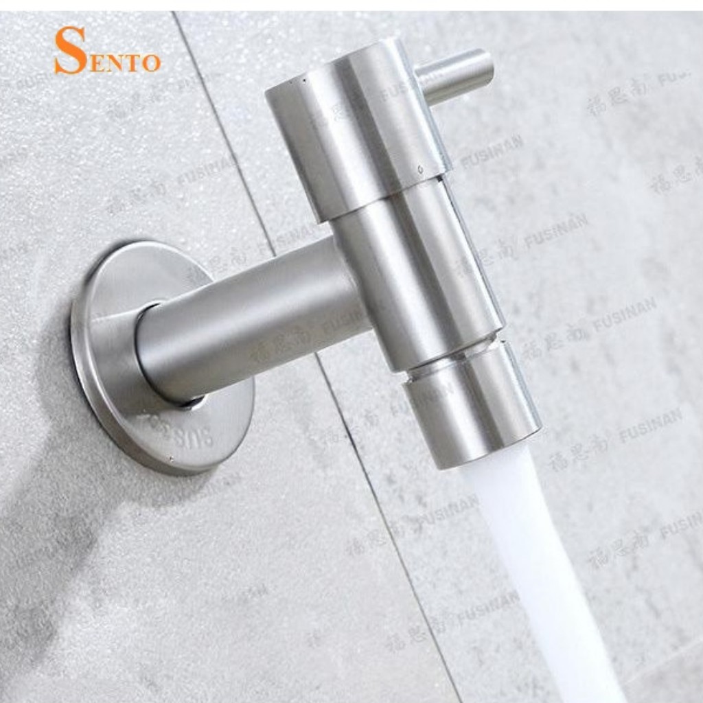 Vòi Nước, Vòi Hồ Vòi Xả Lạnh Gắn Tường SENTO Chất Liệu Inox 304 Có Lưới Tạo Bọt Chống Bắn