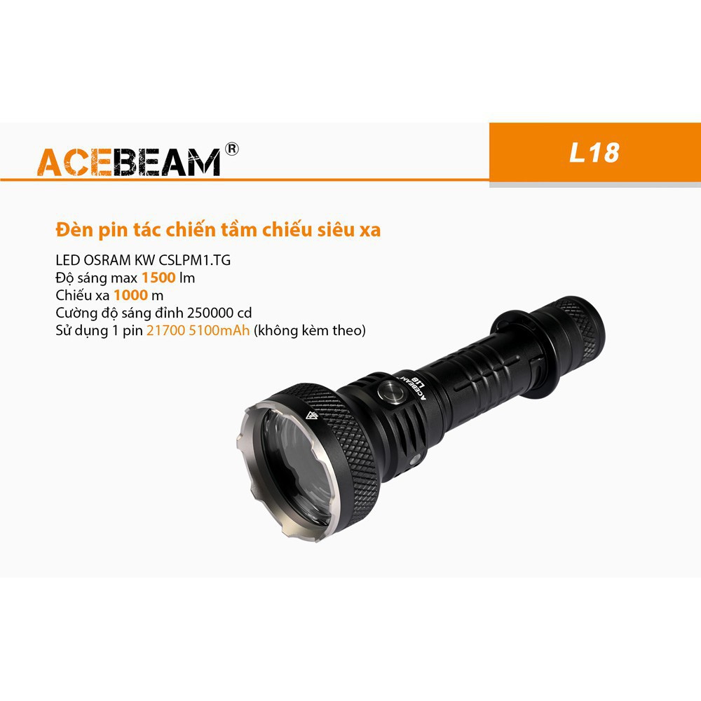 Đèn pin nhỏ gọn chiếu xa ACEBEAM L18  sáng 1500 lumen chiếu xa 1000m LED Osram Đèn &amp; Đèn pin