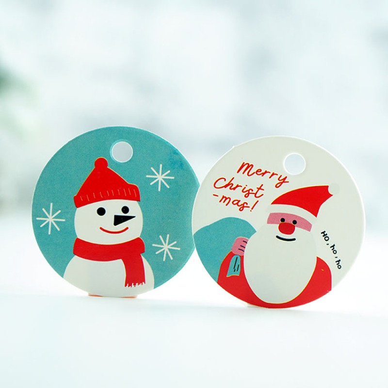 50pcs/box Round Shape Santa Snowman Tag Christmas Wishes Card DIY Handwritten Christmas Tag