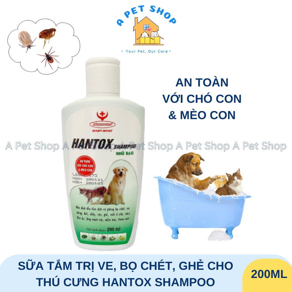 Sữa tắm chó mèo diệt ve bọ chét Hantox Shampoo 200ml - a pet shop