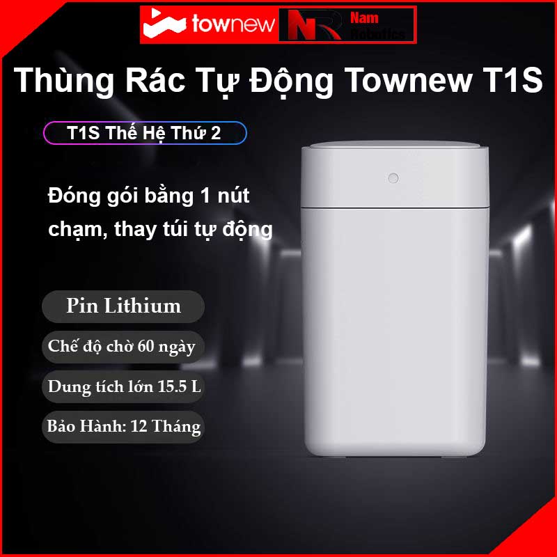 Thùng Rác Tự Động Thông Minh Xiaomi Townew T1S 15.5L - Tự Động Hàn Đóng Gói Túi Rác, Thay Túi Rác Với 2 Màu Đen và Trắng