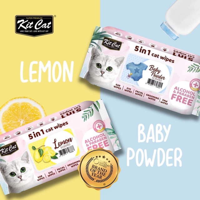 Khăn giấy ướt kháng khuẩn Kit Cat tắm khô cho mèo. Lau mắt, tai cho thú cưng