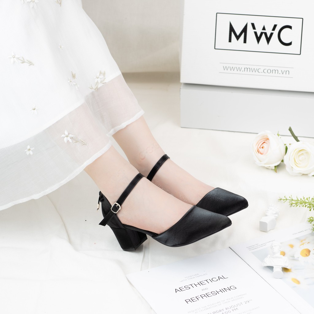 Giày Cao Gót Nữ MWC Mũi Nhọn Quai Hậu Lụa Satin NUCG-3970