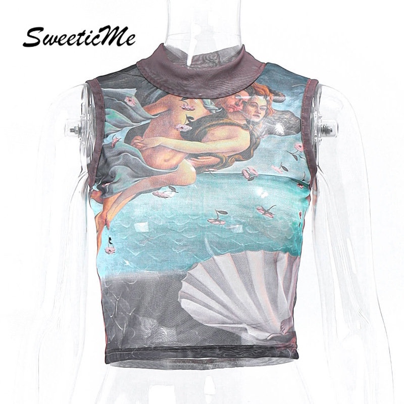 Áo Sát Nách Cổ Tròn Dáng Ôm In Họa Tiết Thời Trang Quyến Rũ Cho Nữ