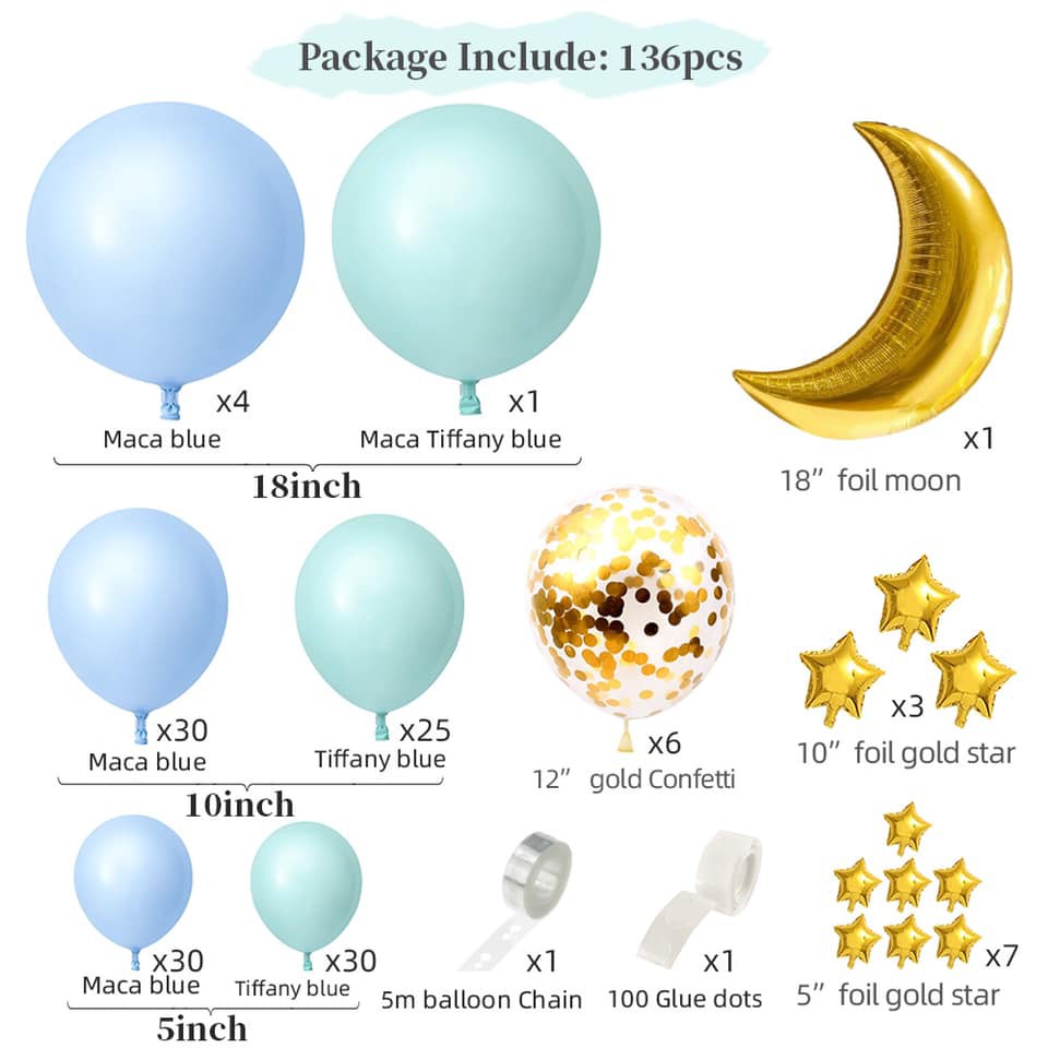 Set bóng bay trang trí sinh nhật tông xanh ĐỦ PHỤ KIỆN VT01
