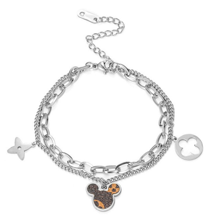 Lắc tay titan cao cấp 2 tầng hình chuột rớt hoa 4 cánh siêu đẹp, bền màu, hợp thời trang mang cá tính độc đáo