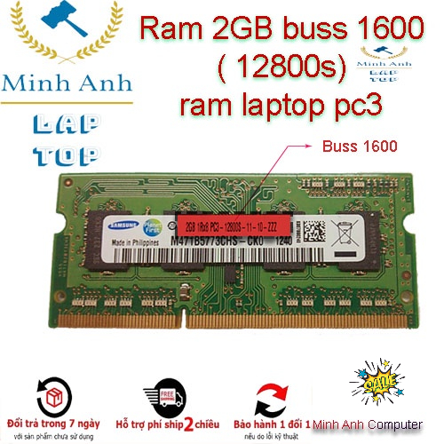 RAM Laptop 2G DDR3 cũ tháo máy Bus 1333 / Bus 10600s 8500s / (Ram Laptop PC3-2G cũ)
