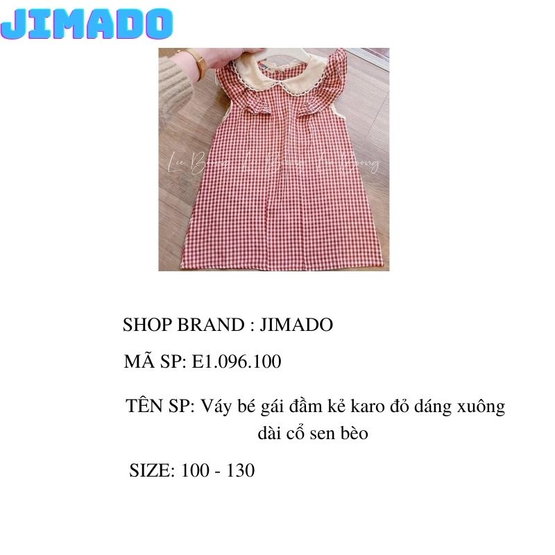 Váy bé gái đầm kẻ karo đỏ dáng xuông dài cổ sen bèo hot 2022 JIMADO E1.096.100