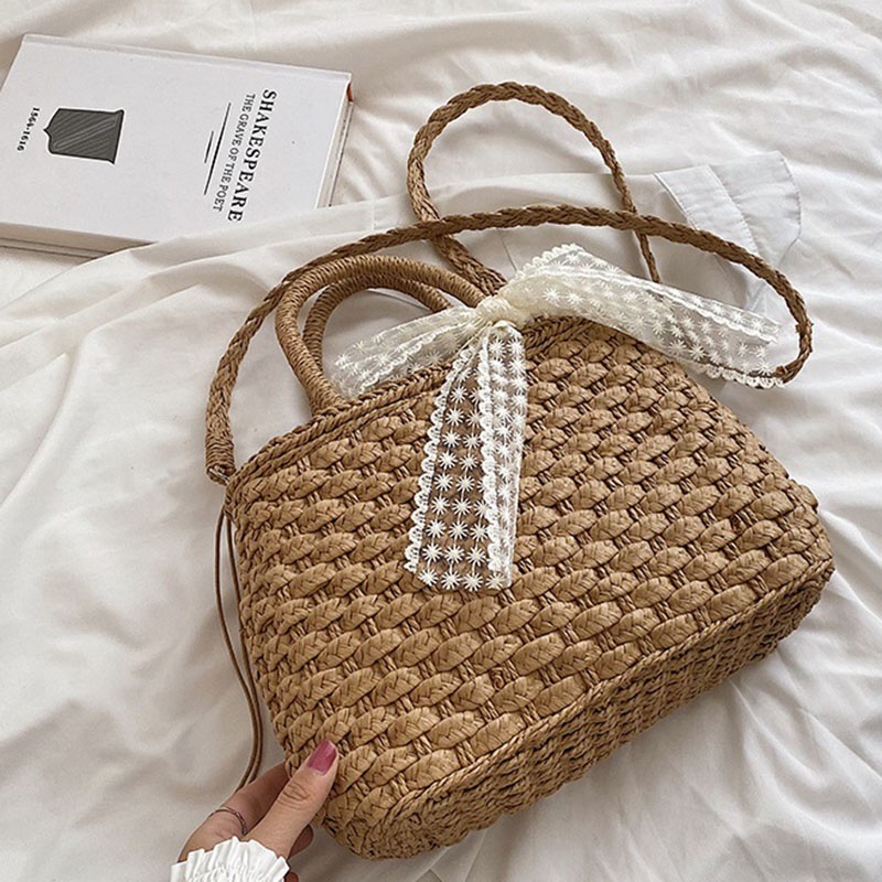 Túi xách IELGY đan rơm phong cách đi biển dành cho nữ